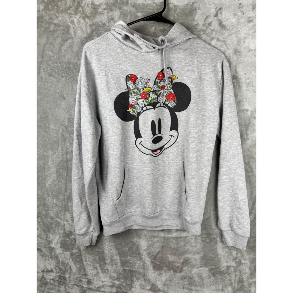 Disney Minnie Mouse Gray Hoodie Women's S Floral Graphic Casual Cute‎ Style